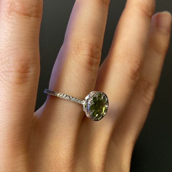 Cathy Waterman Platinum Pave Diamond Green Peridot Flower Ring Size 4.75 - Picture 5 of 13